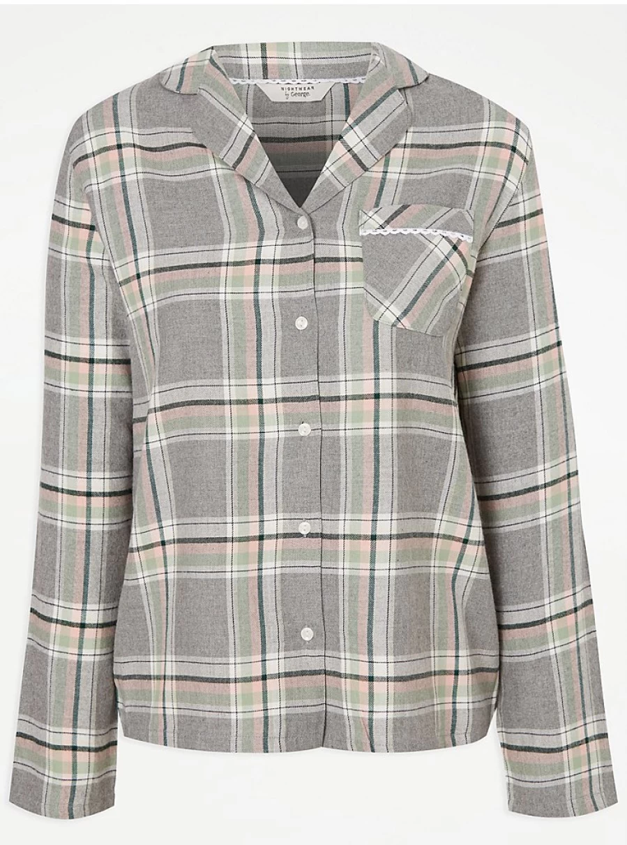 "George at Asda Grey Checked Cotton Pyjama Set for Women – Comfortable Sleepwear & Loungewear"