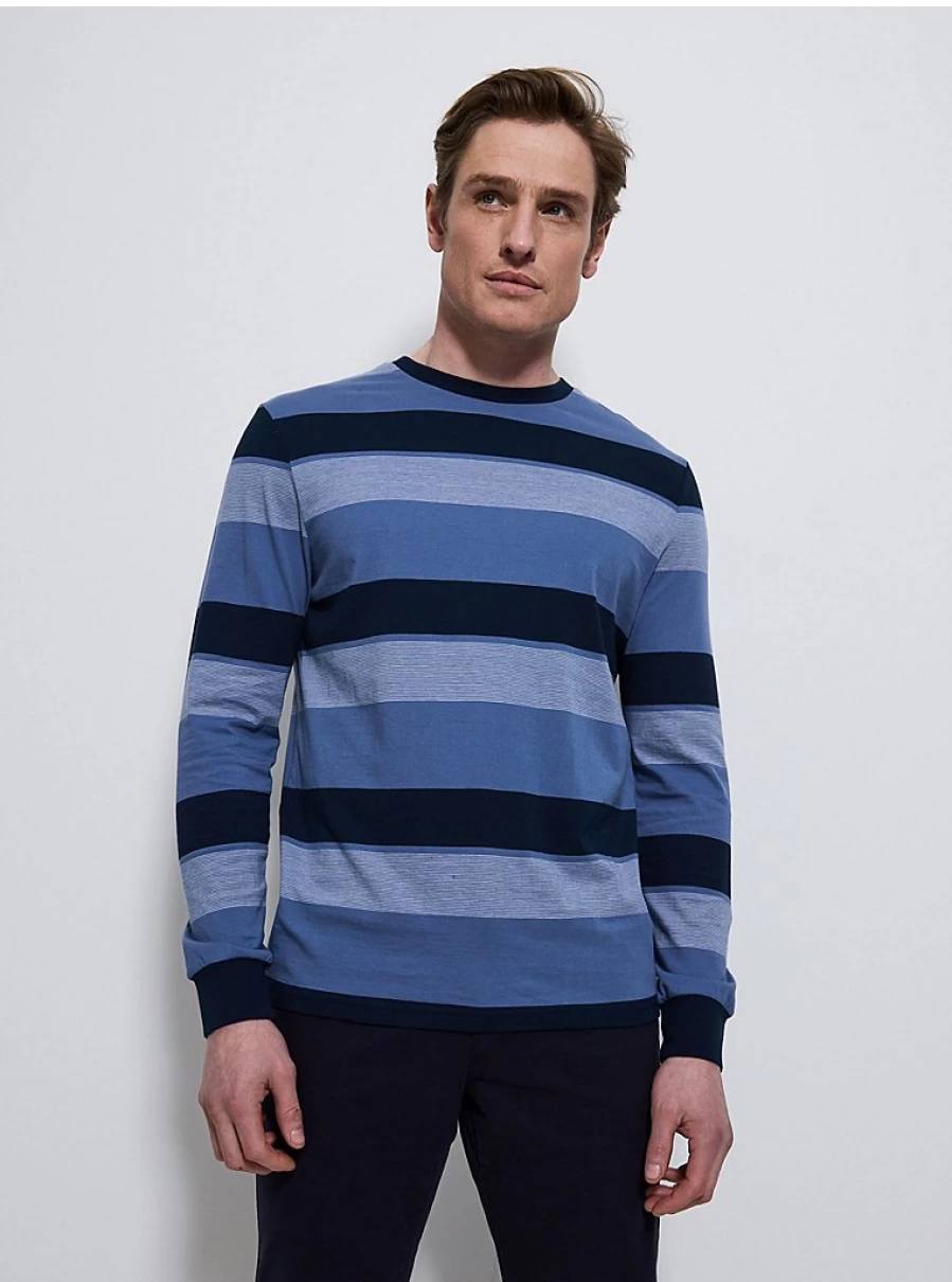 "George at Asda Men's Blue & Multi-Stripe Long Sleeve Casual Top – Comfort Fit & Stylish Design"