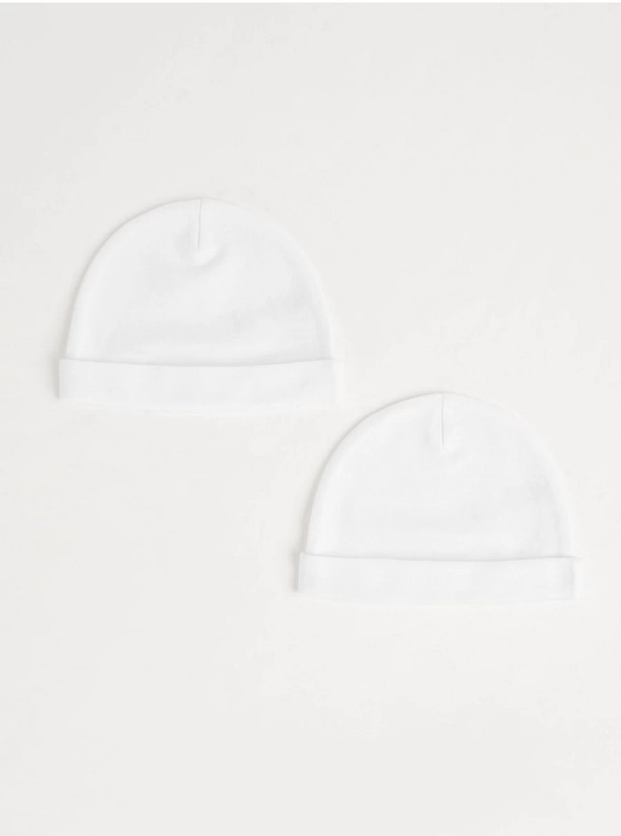 George at Asda Baby Cotton Newborn Hats 2-Pack - Soft White Infant Hats for Newborns