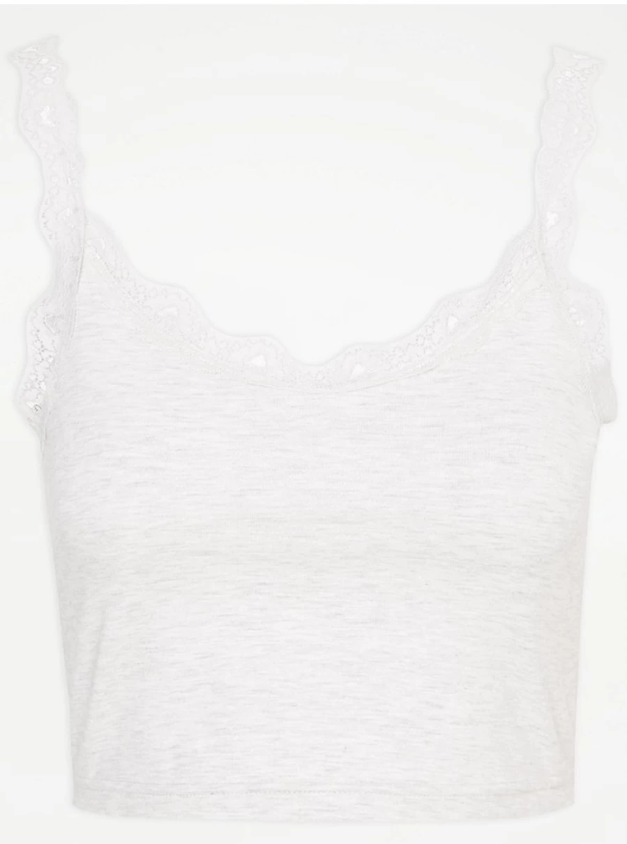Grey Lace Trim Cropped Pyjama Cami Top | Women's Sleepwear & Lingerie | George at Asda
