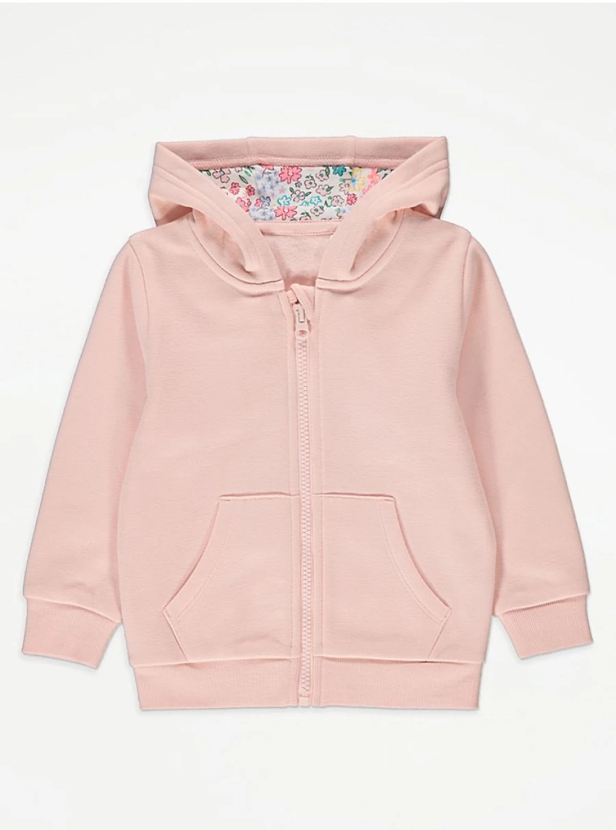 "George at Asda Kids Light Pink Zip Up Hoodie | Soft & Stylish Pullover for Children"