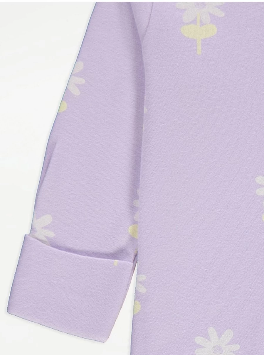 George at Asda Baby Bunny Flower Sleepsuits 2-Pack with 2-Way Zip Fastener