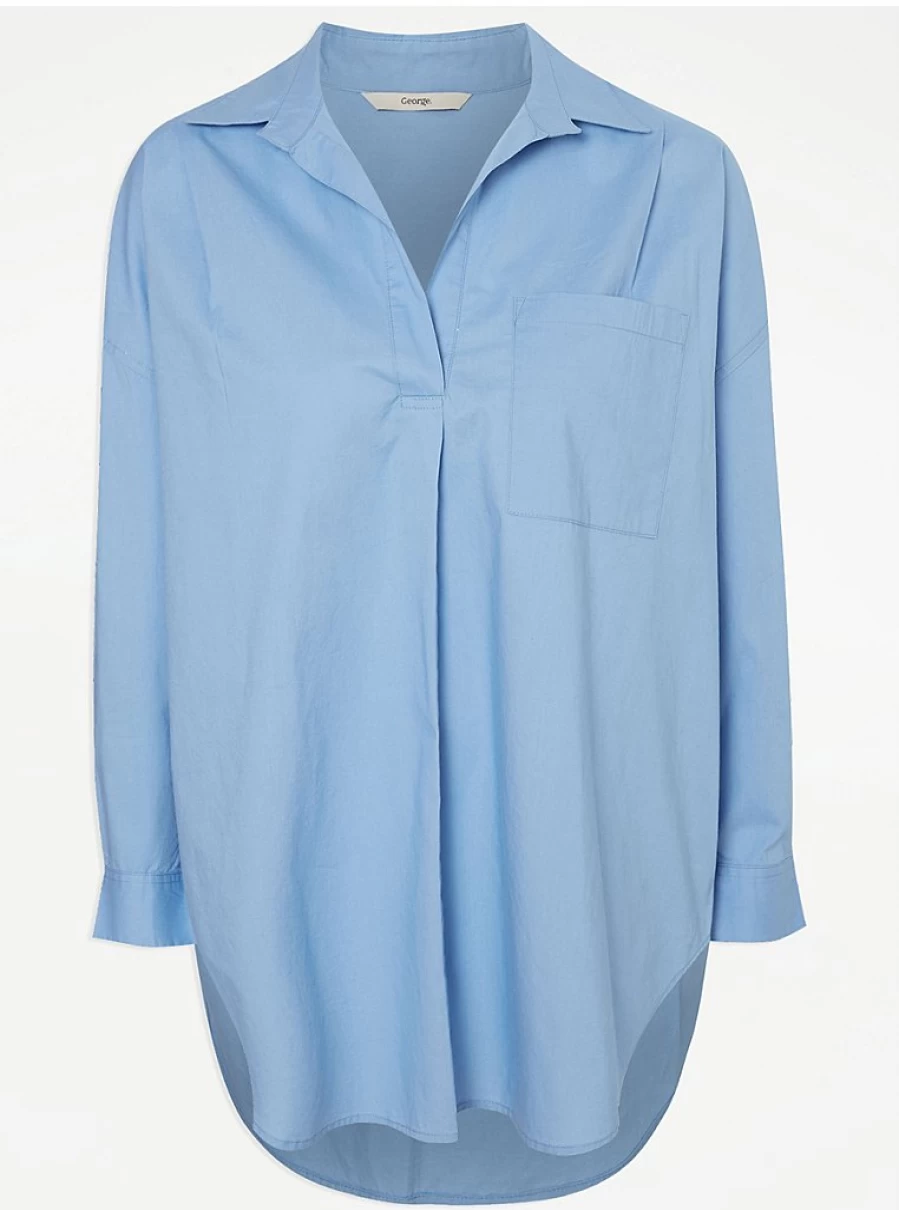 "George at Asda Women's Blue Long Sleeve Popover Blouse – Comfort & Style"