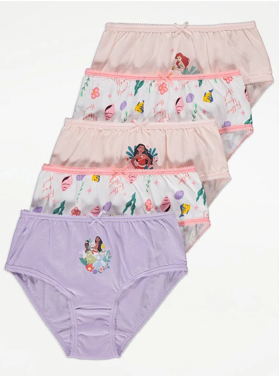 Disney Princess Pastel Girls' Knickers 5-Pack | George at Asda | Soft Kids' Underwear