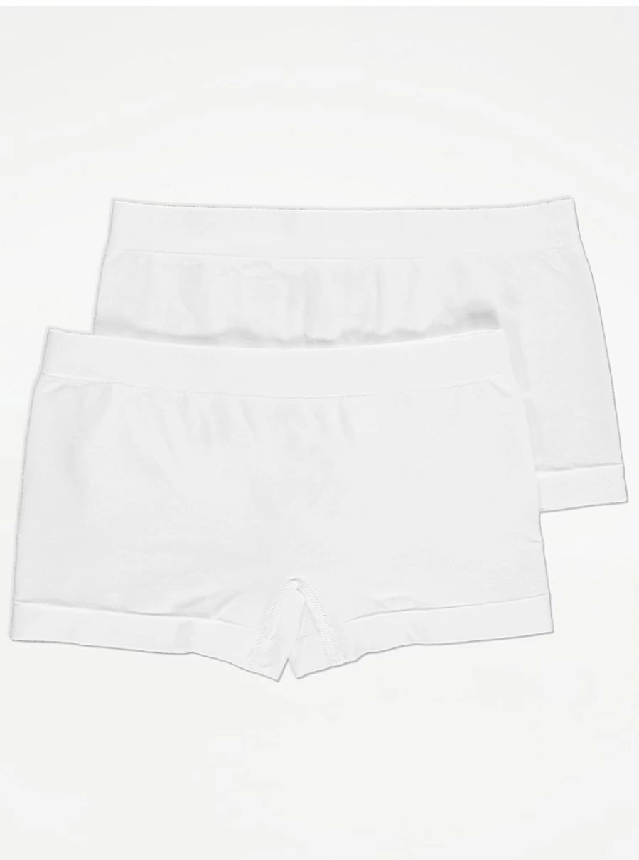 "George at Asda Kids' 2-Pack White Seamless Plain Shorts | Comfortable & Breathable"