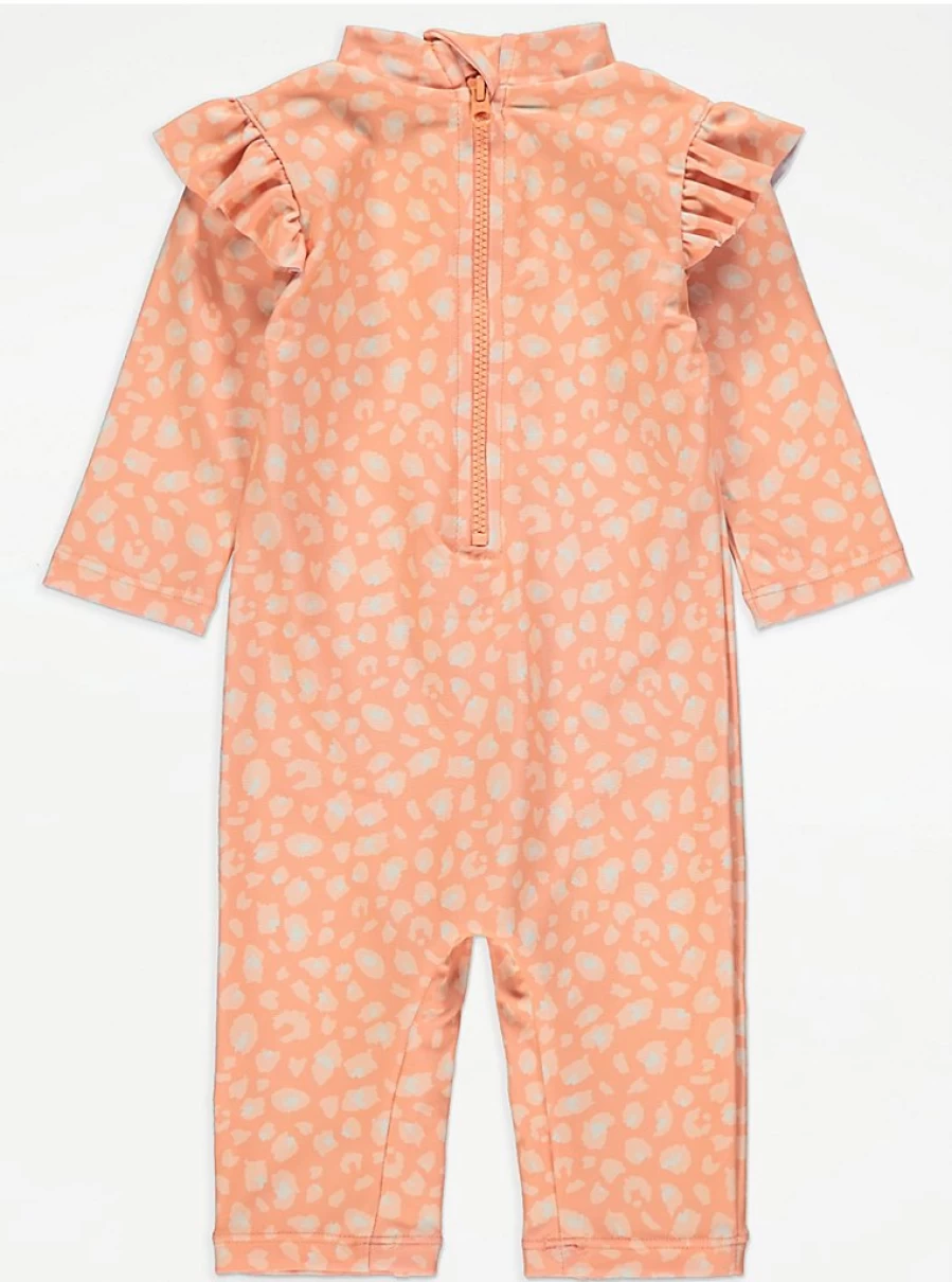 Orange Leopard Print Baby Sunsafe Swimsuit with Keppi Hat - George at Asda UV Protection One-Piece Review