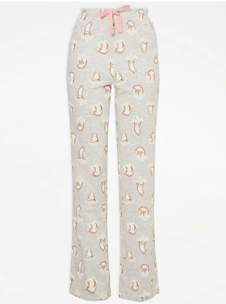 "George at Asda Grey Sloth Print Pyjama Bottoms | Soft Lounge Pants for Women"