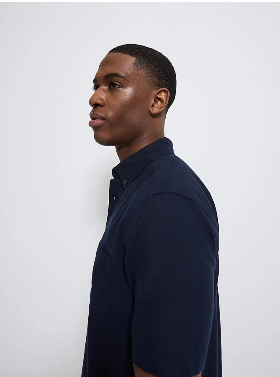 Men's Navy Short Sleeve Regular Fit Oxford Shirt by George at Asda