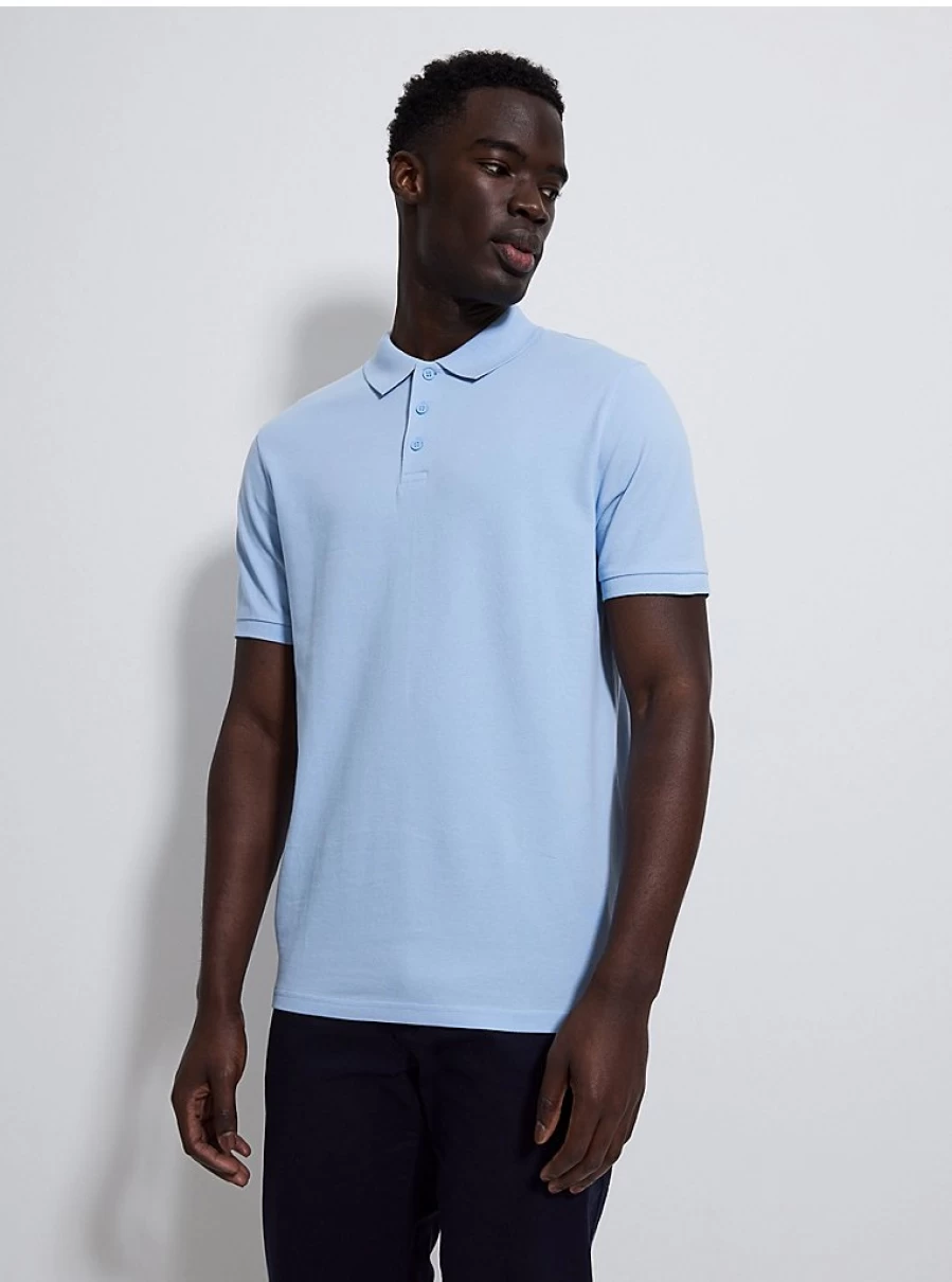 Men's Pale Blue Short Sleeve Polo Shirt | George at Asda | Comfort Fit Casual Top
