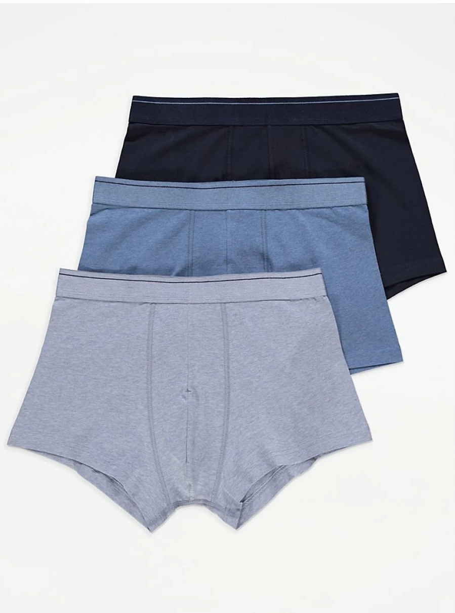 "George at Asda Men's Blue Hipster Trunks 3-Pack | Comfortable Cotton Underwear"