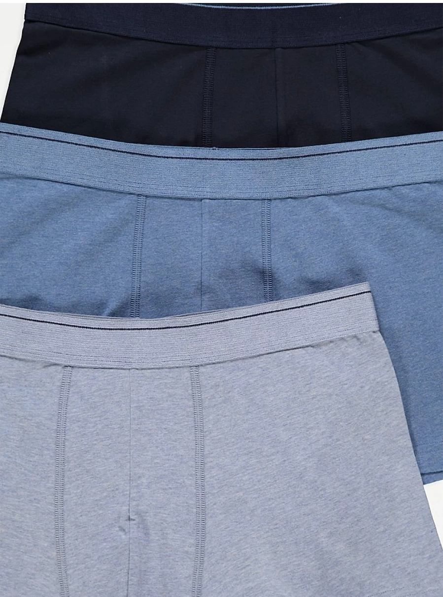 "George at Asda Men's Blue Hipster Trunks 3-Pack | Comfortable Cotton Underwear"