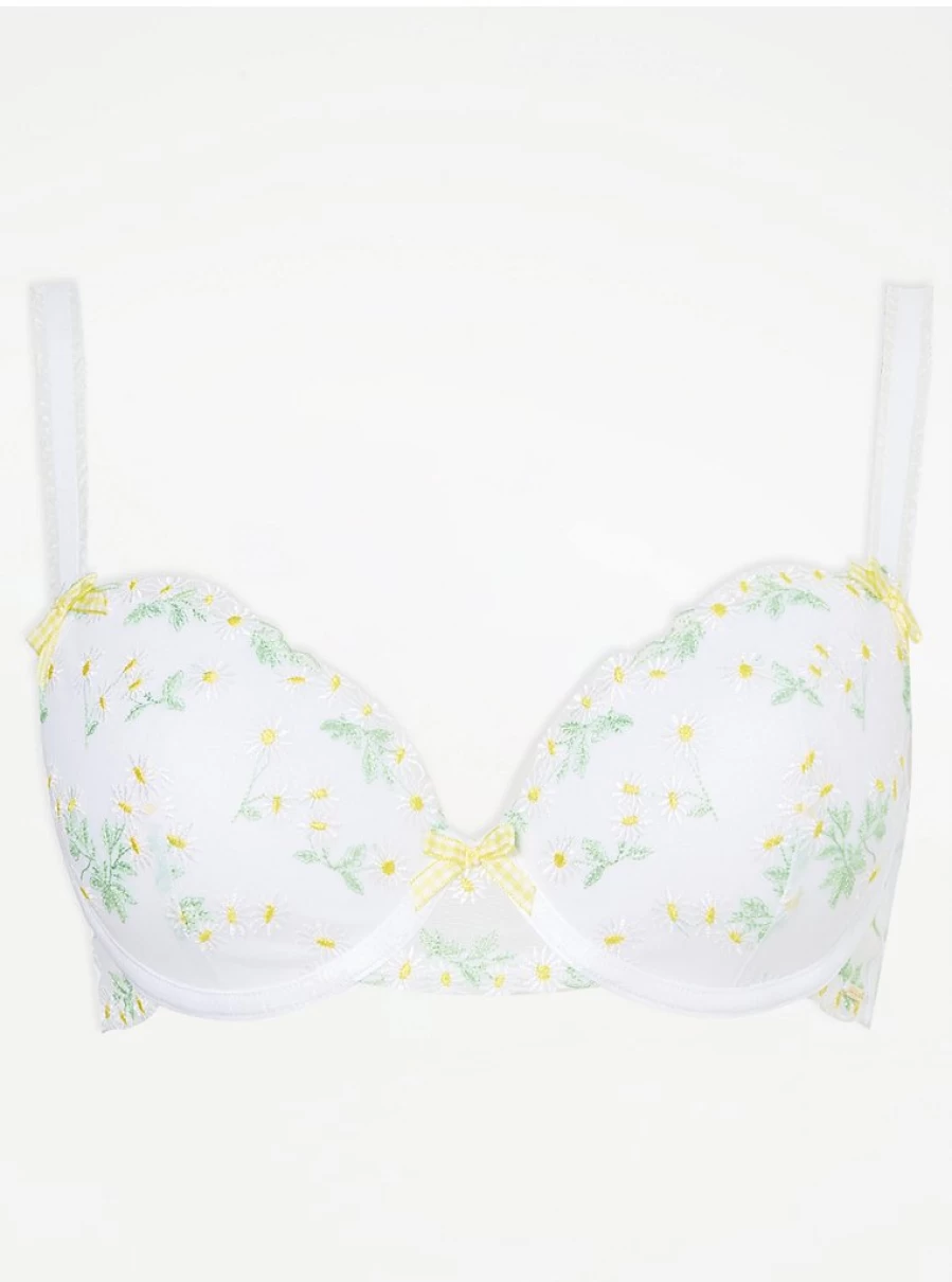 Women's Entice White Floral Embroidered T-Shirt Bra - Comfortable Everyday Lingerie | George at Asda