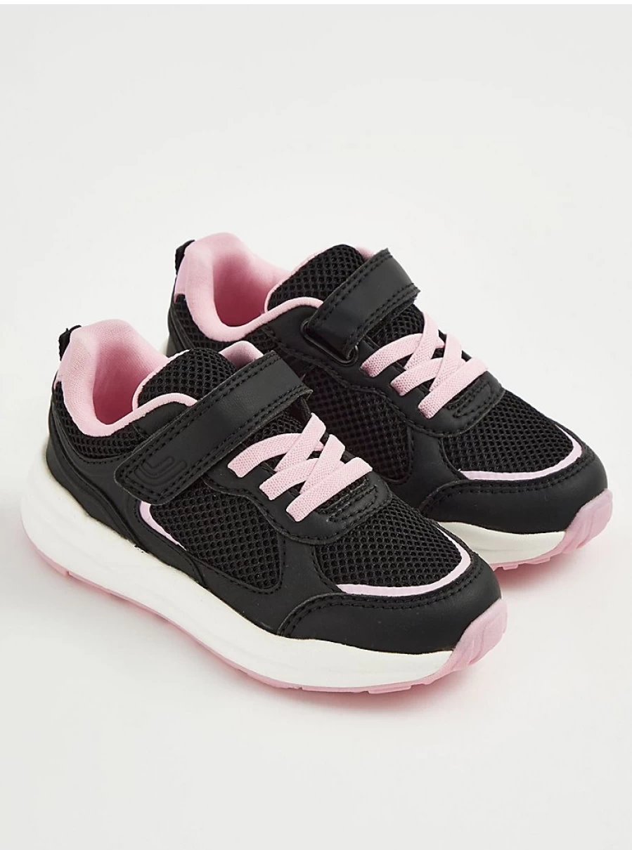 "George at Asda Kids' Black Mesh & Pink Lace Single Strap Trainers - Lightweight Comfort Shoes"