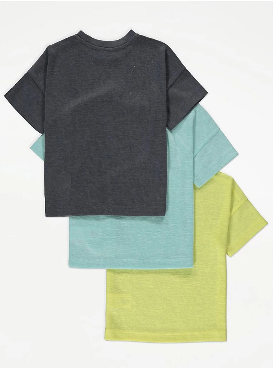 "George at Asda Boys' Linen Look Oversize T-Shirts 3-Pack | Comfortable & Stylish Kids Tees"