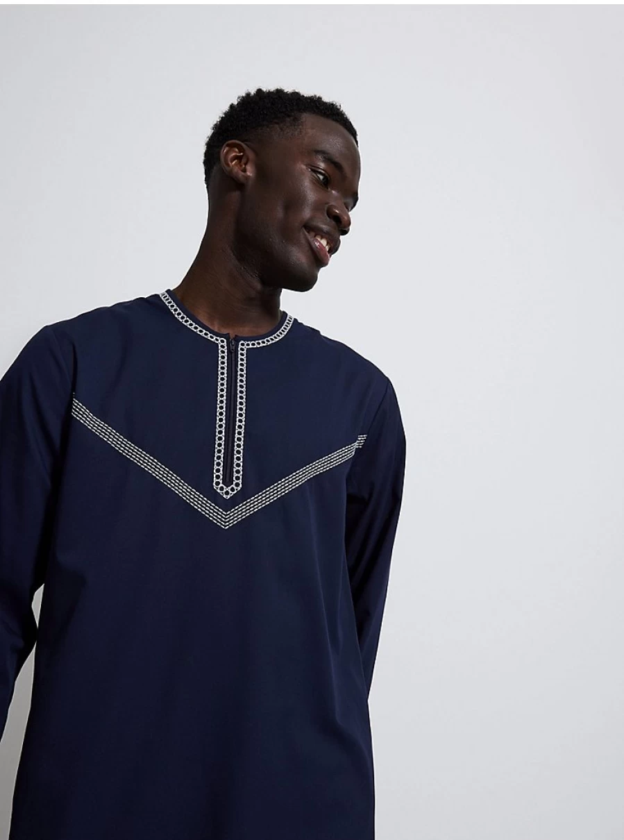 Men's Navy Embroidered Full-Length Thobe | Traditional Islamic Robe | George at Asda