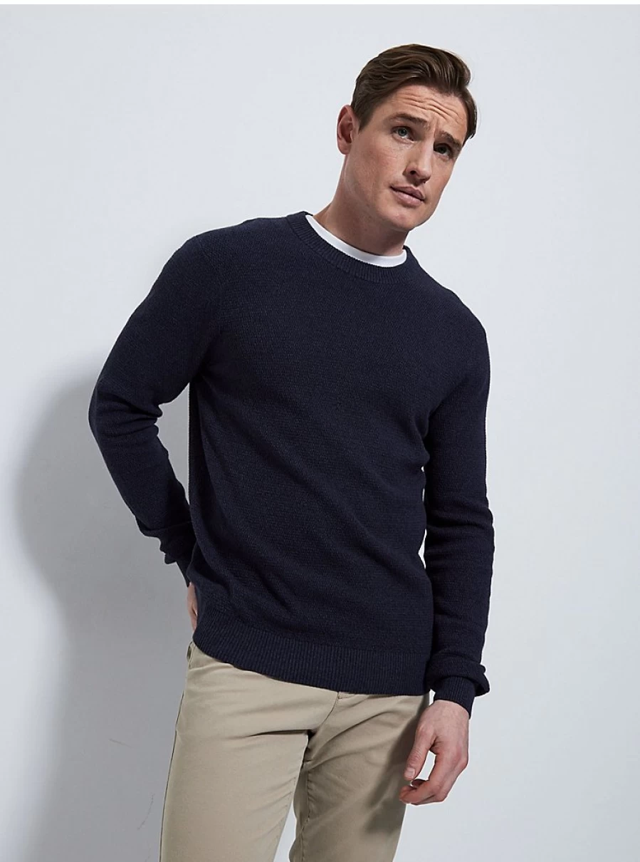Men's Navy Textured Knit Sweater | George at Asda | Comfortable Casual Pullover