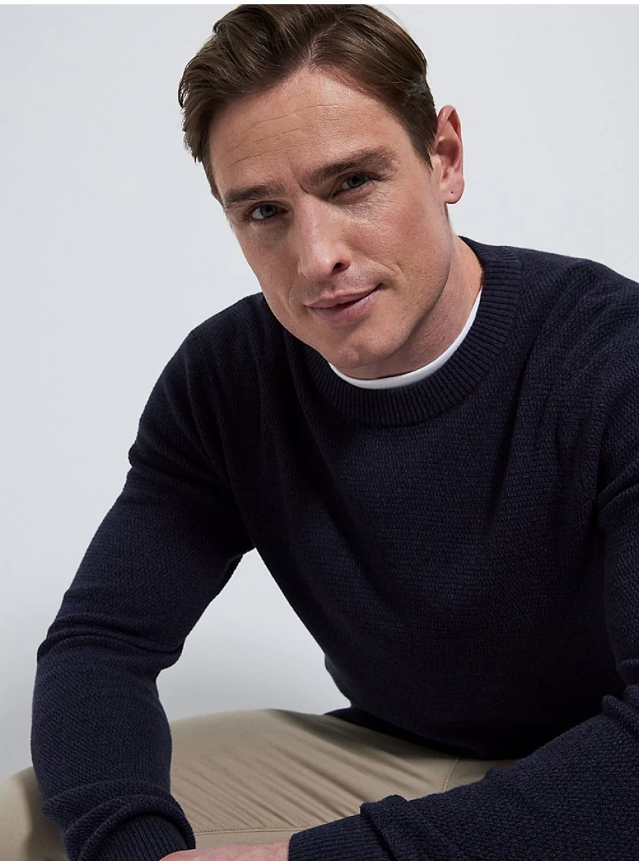 Men's Navy Textured Knit Sweater | George at Asda | Comfortable Casual Pullover