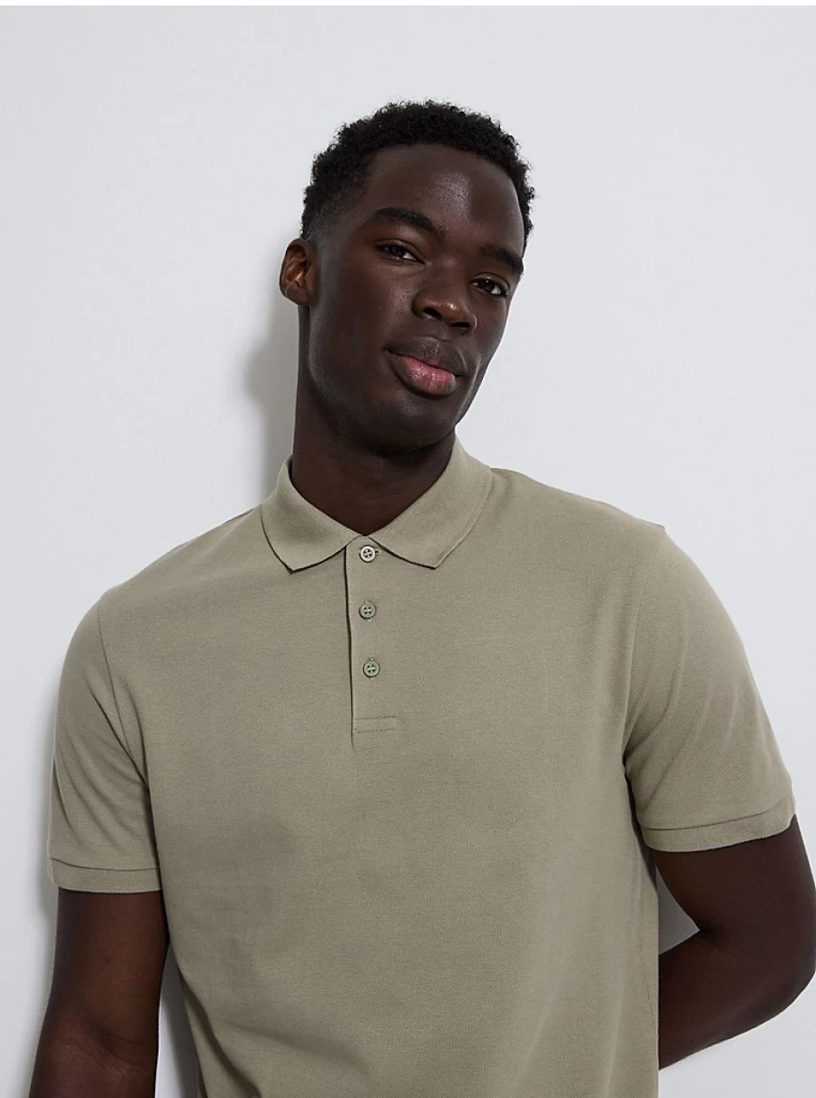 Men's Pale Khaki Short Sleeve Polo Shirt | George at Asda | Comfort Fit Casual Top
