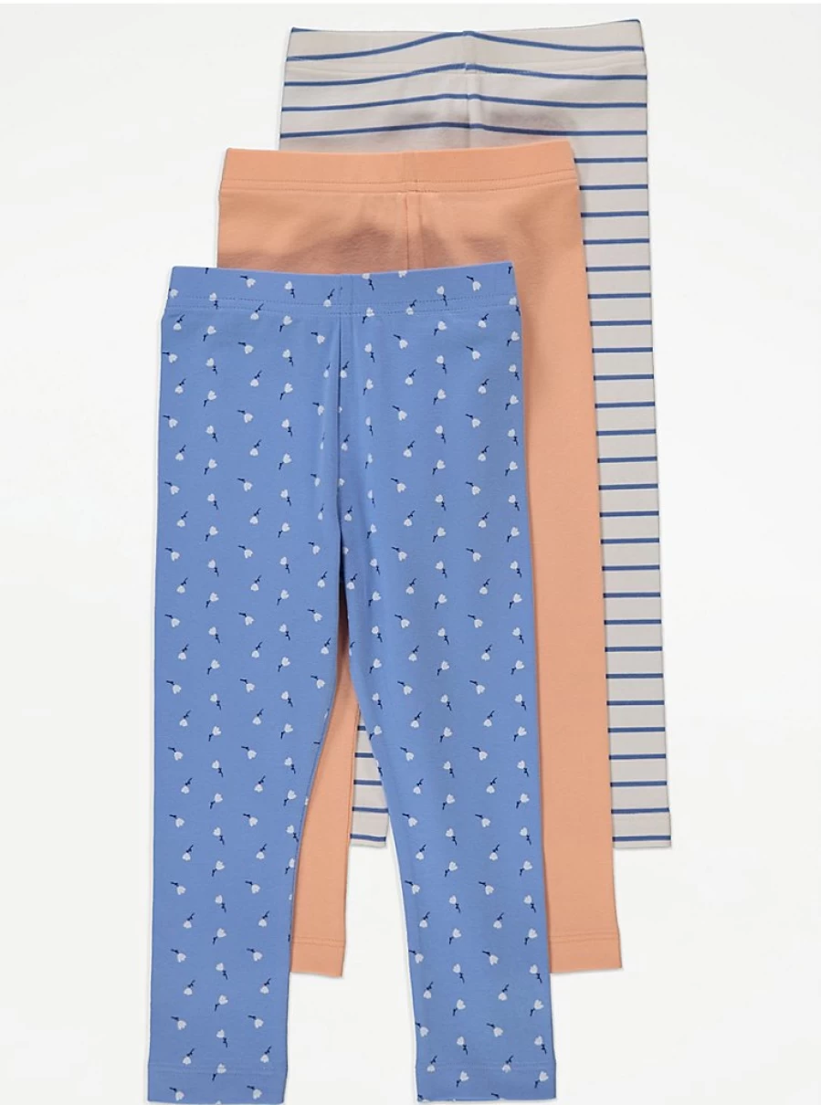 "George at Asda Kids Floral Stripe Leggings 3-Pack | Comfortable & Stylish"
