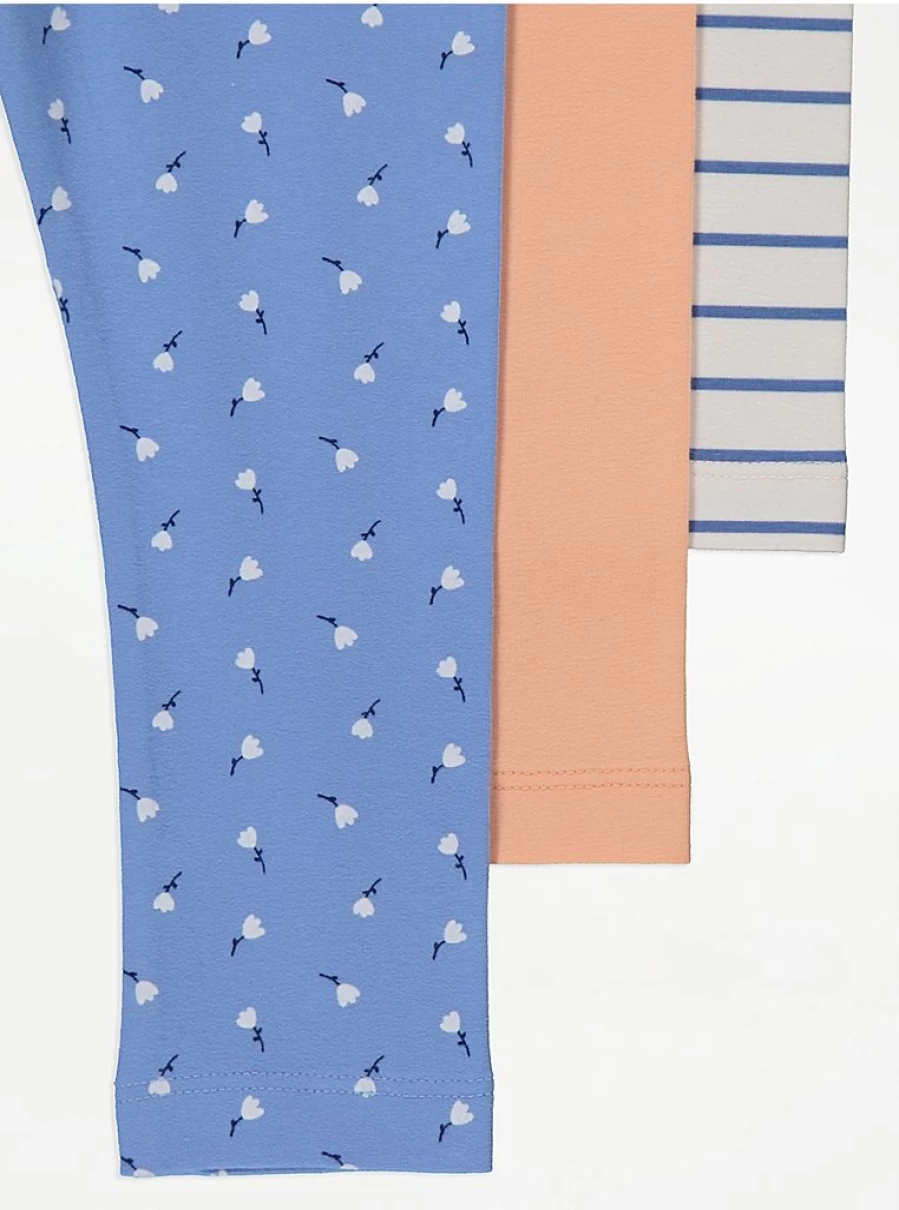 "George at Asda Kids Floral Stripe Leggings 3-Pack | Comfortable & Stylish"