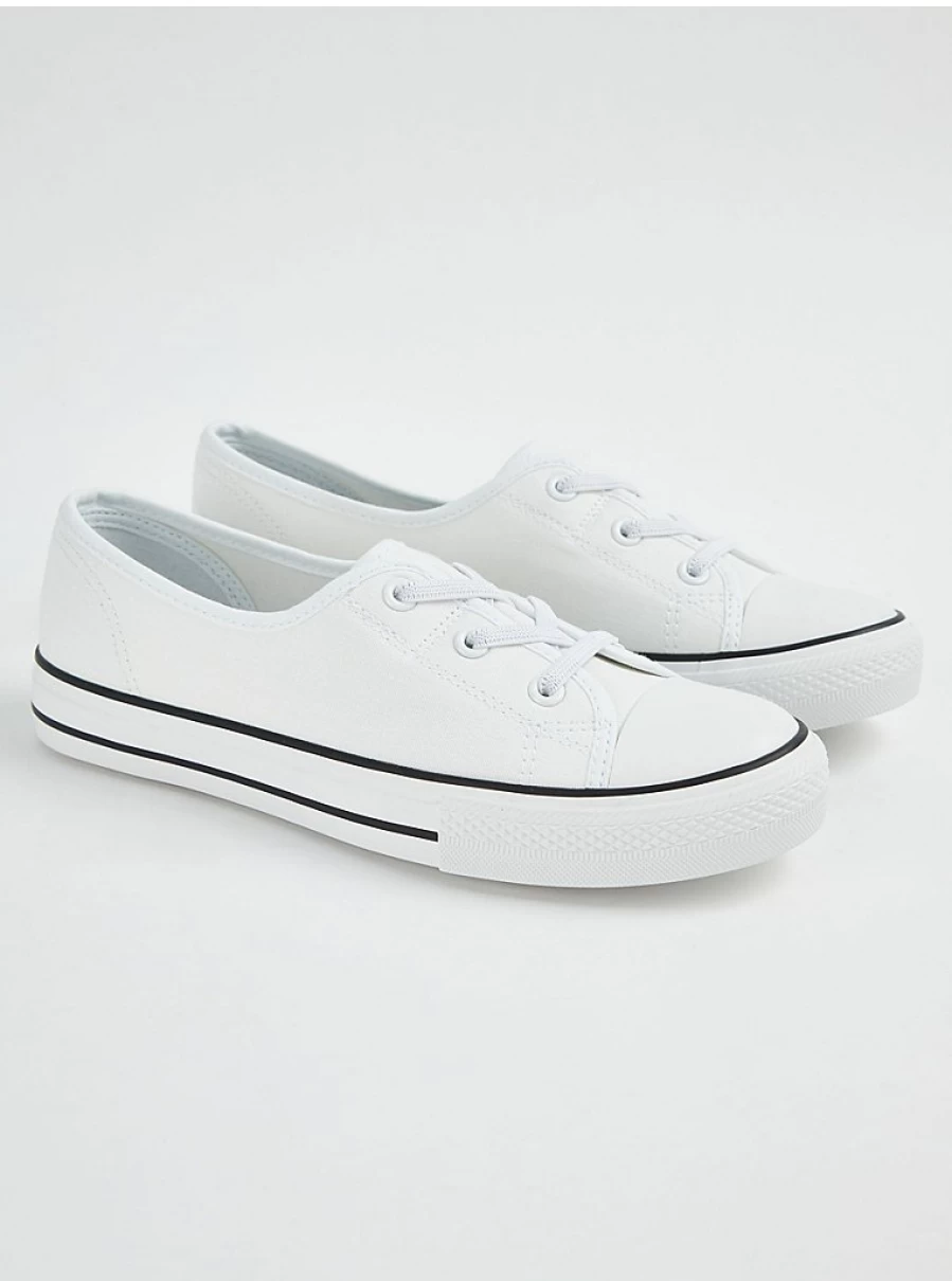 Women's White Lace-Up Canvas Pumps - Comfortable Casual Shoes by George at Asda