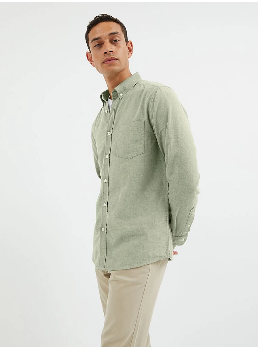 Men's Slim Fit Khaki Oxford Long Sleeve Shirt by George at Asda – Comfort & Style