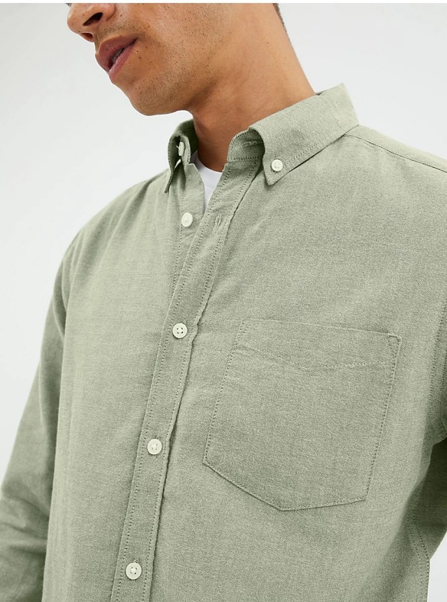 Men's Slim Fit Khaki Oxford Long Sleeve Shirt by George at Asda – Comfort & Style