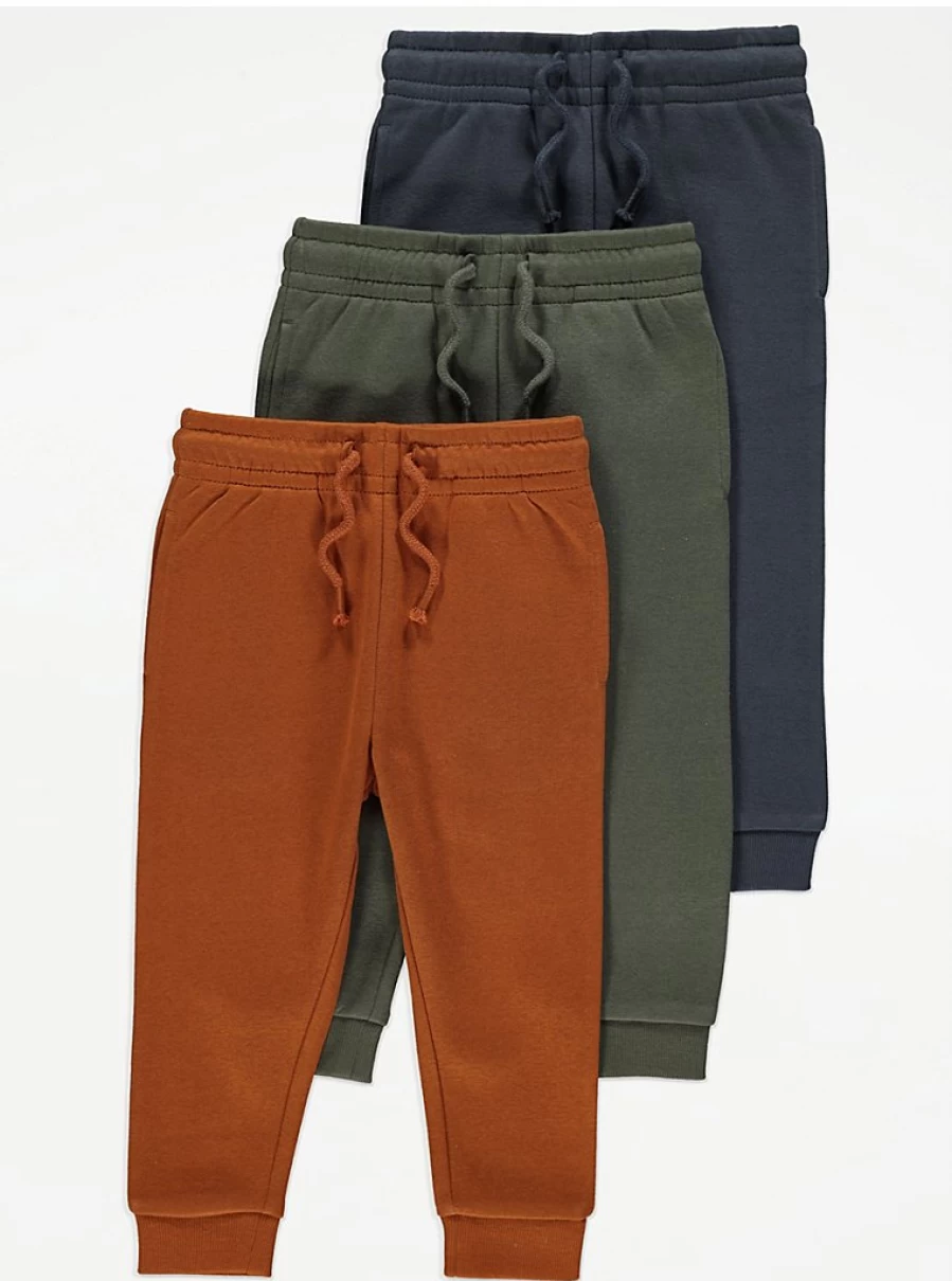 George at Asda Boys' Plain Joggers 3-Pack - Comfortable Kids' Trousers for Active Play