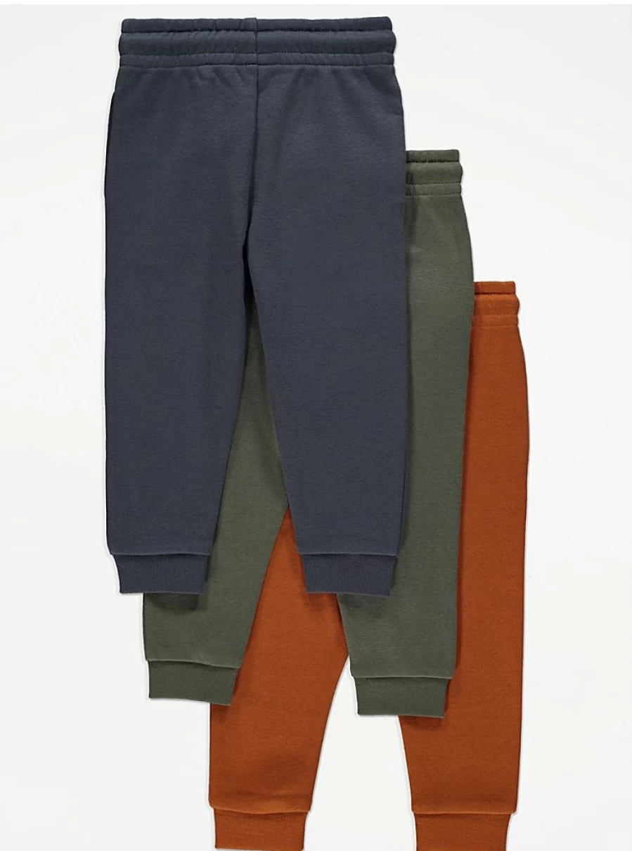George at Asda Boys' Plain Joggers 3-Pack - Comfortable Kids' Trousers for Active Play