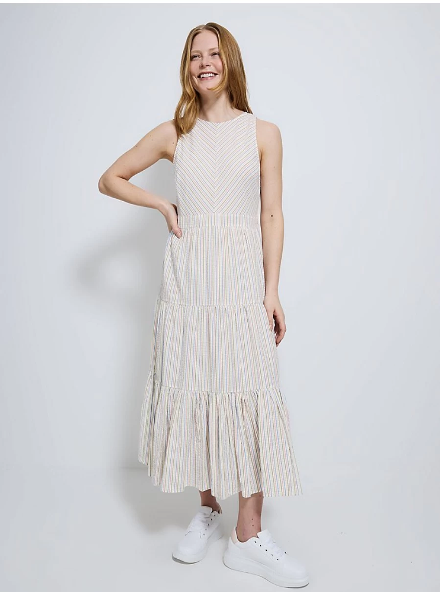 Women's Bright Striped Sleeveless Midi Dress by George at Asda | Comfortable Summer Dress