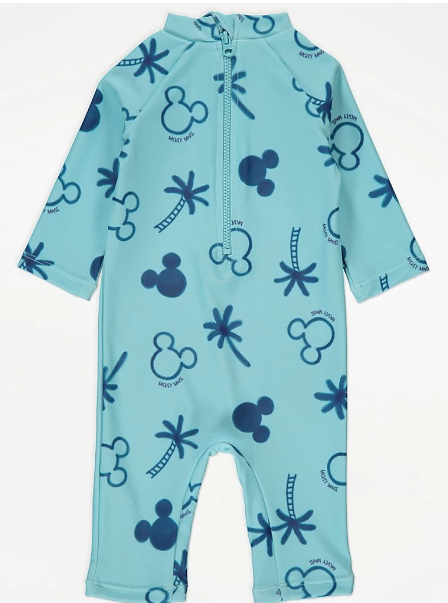 Disney Baby Mickey Mouse Blue Sunsafe Swimsuit & Hat Set - George at Asda