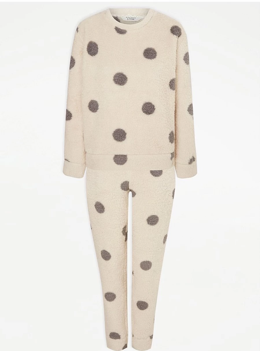 George at Asda Stone Spot Borg Long Sleeve Pyjamas for Women - Comfortable Sleepwear & Loungewear