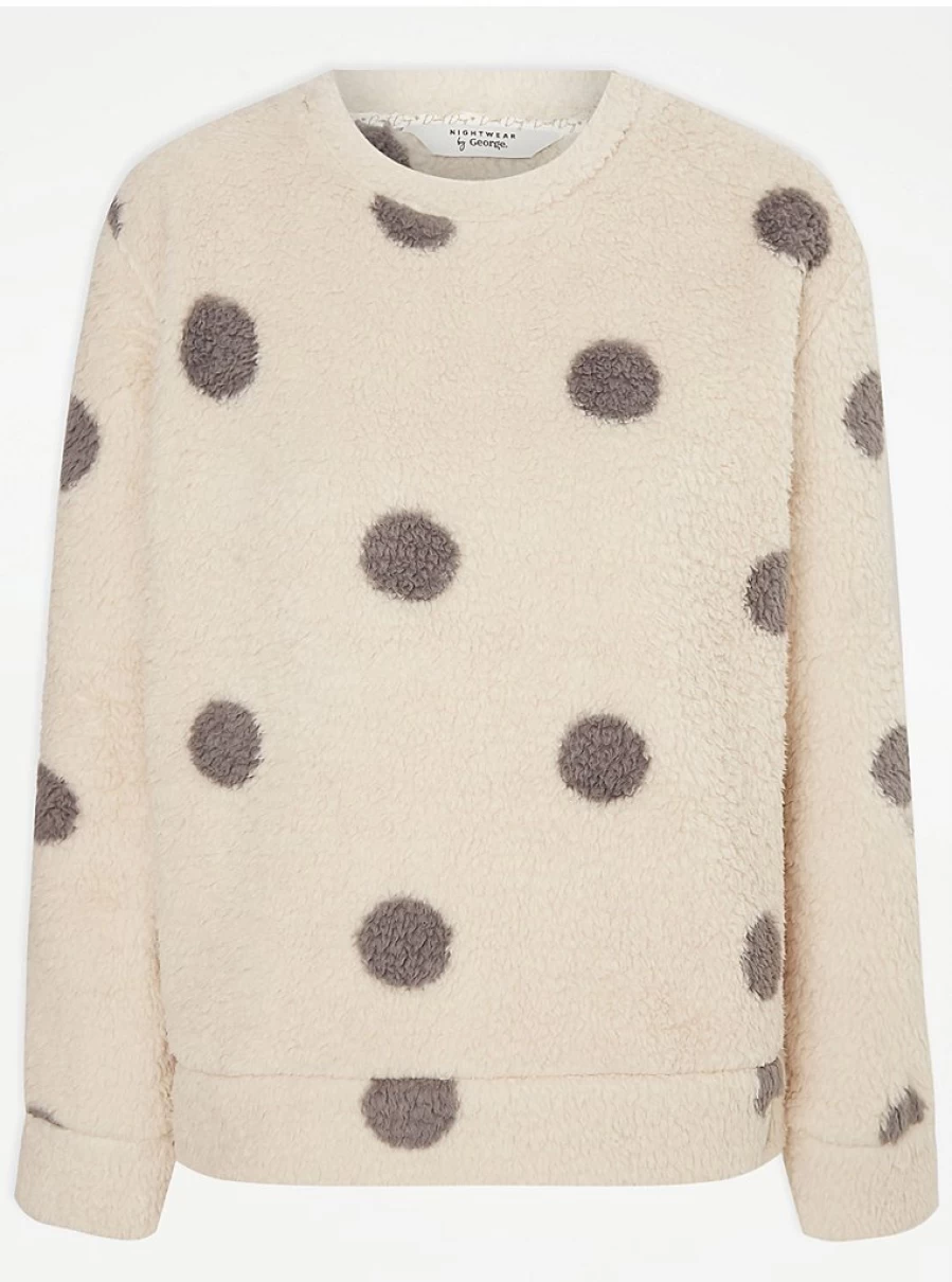 George at Asda Stone Spot Borg Long Sleeve Pyjamas for Women - Comfortable Sleepwear & Loungewear