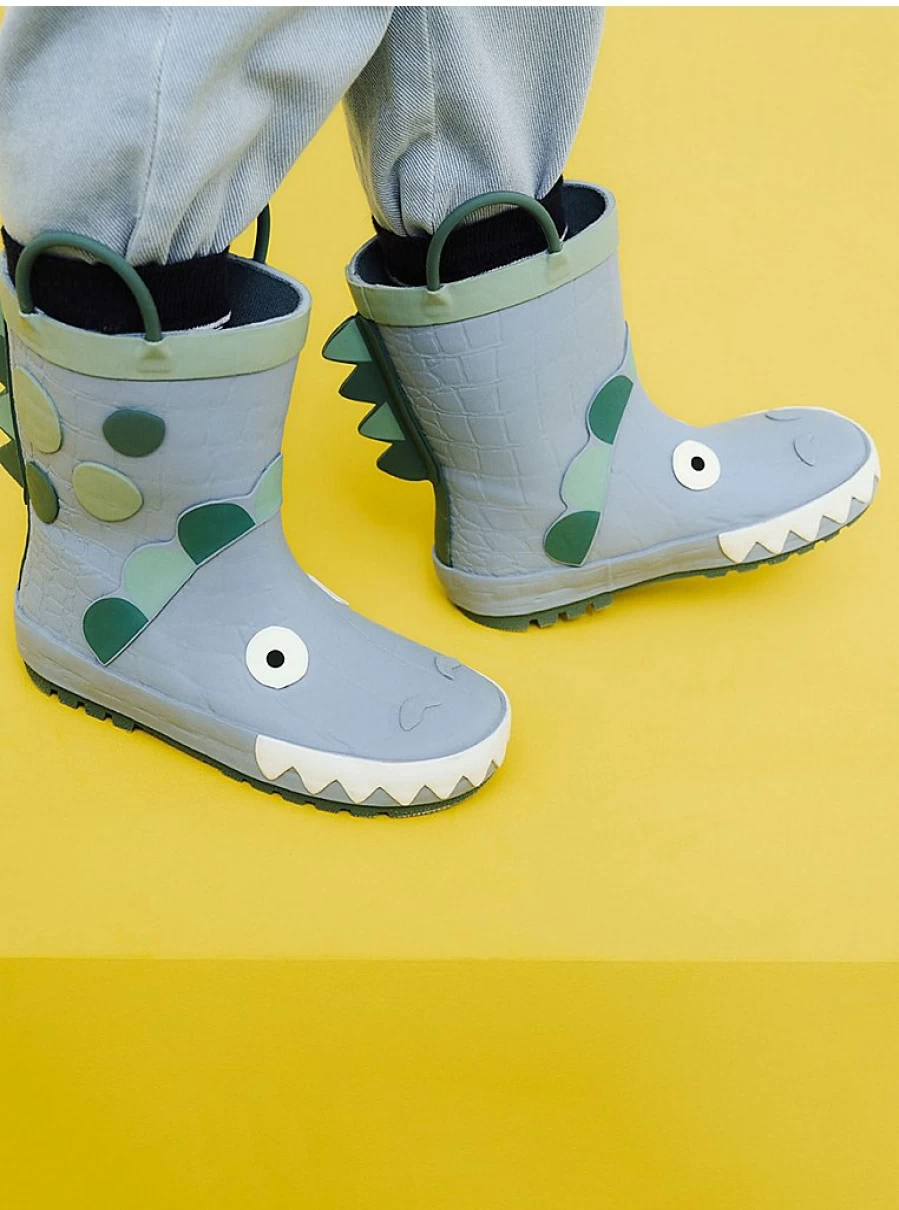 George at Asda Boys' Blue Dinosaur Wellington Boots | Waterproof Rain Boots for Kids