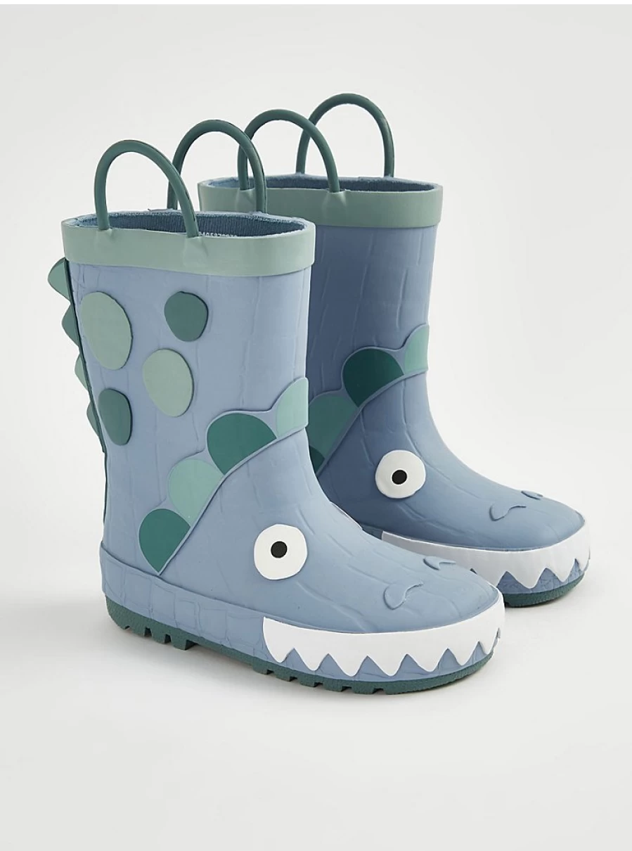 George at Asda Boys' Blue Dinosaur Wellington Boots | Waterproof Rain Boots for Kids