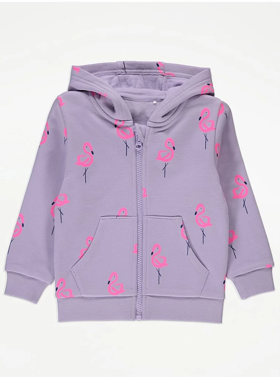 "George at Asda Kids Lilac Flamingo Zip Up Hoodie | Soft & Stylish Pullover"