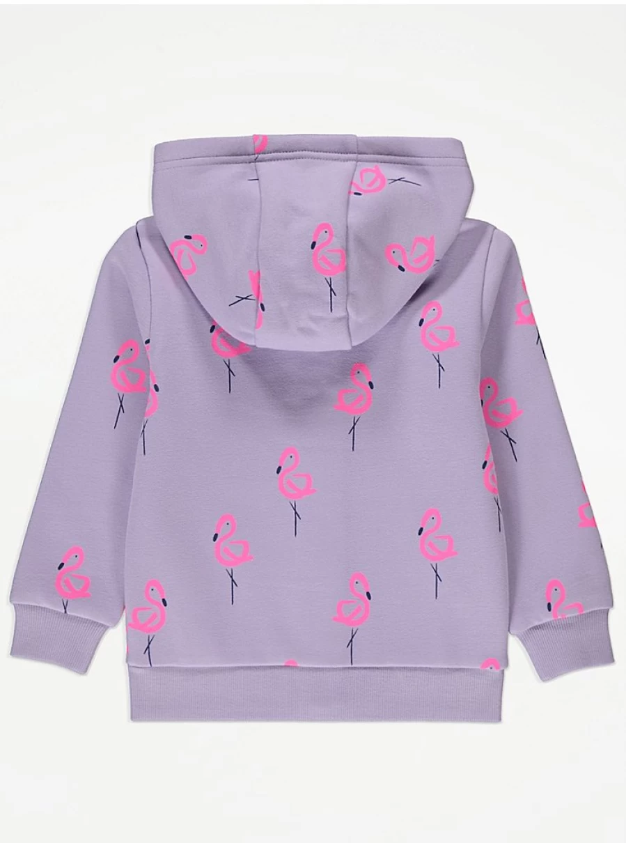 "George at Asda Kids Lilac Flamingo Zip Up Hoodie | Soft & Stylish Pullover"