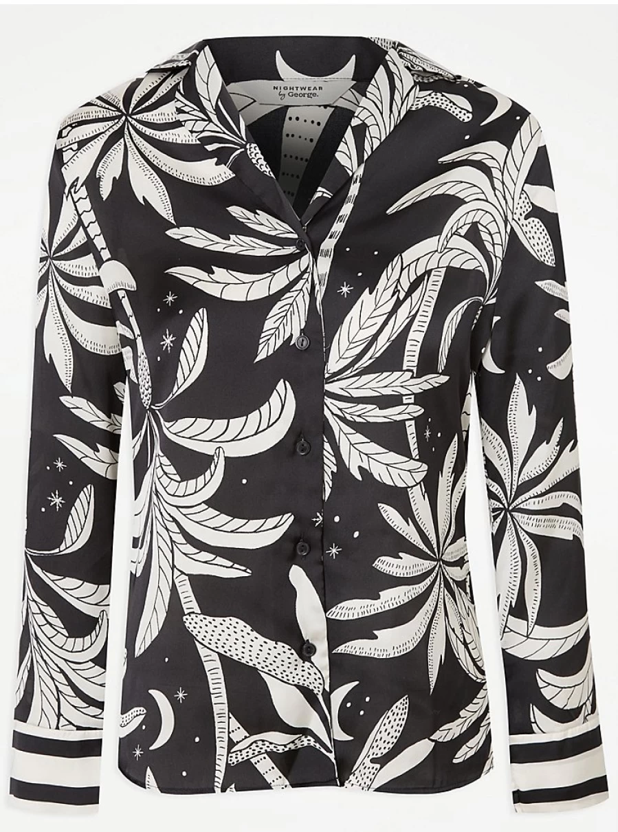 George at Asda Black Palm Tree Satin Pajama Set - Women's Luxury Sleepwear & Lingerie