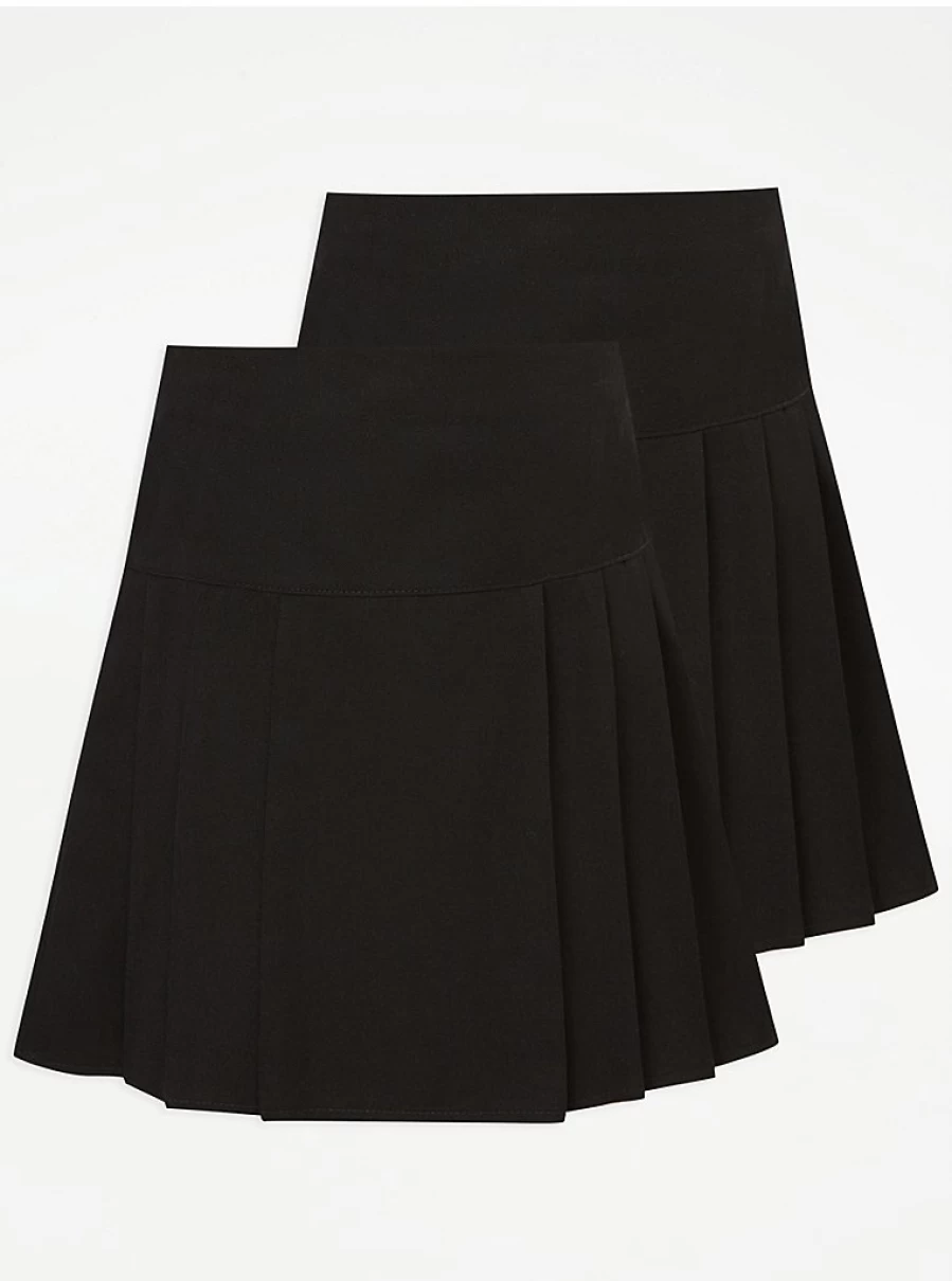 "George at Asda Girls' Black Permanent Pleated School Skirts 2-Pack – Premium Quality Uniform Essentials"