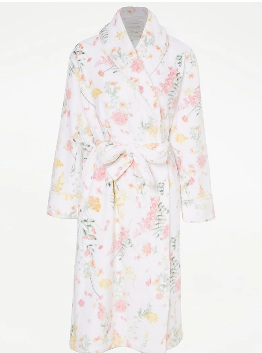 White Floral Fleece Dressing Gown by George at Asda | Soft Winter Robe & Loungewear