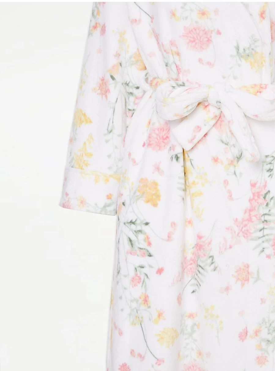 White Floral Fleece Dressing Gown by George at Asda | Soft Winter Robe & Loungewear