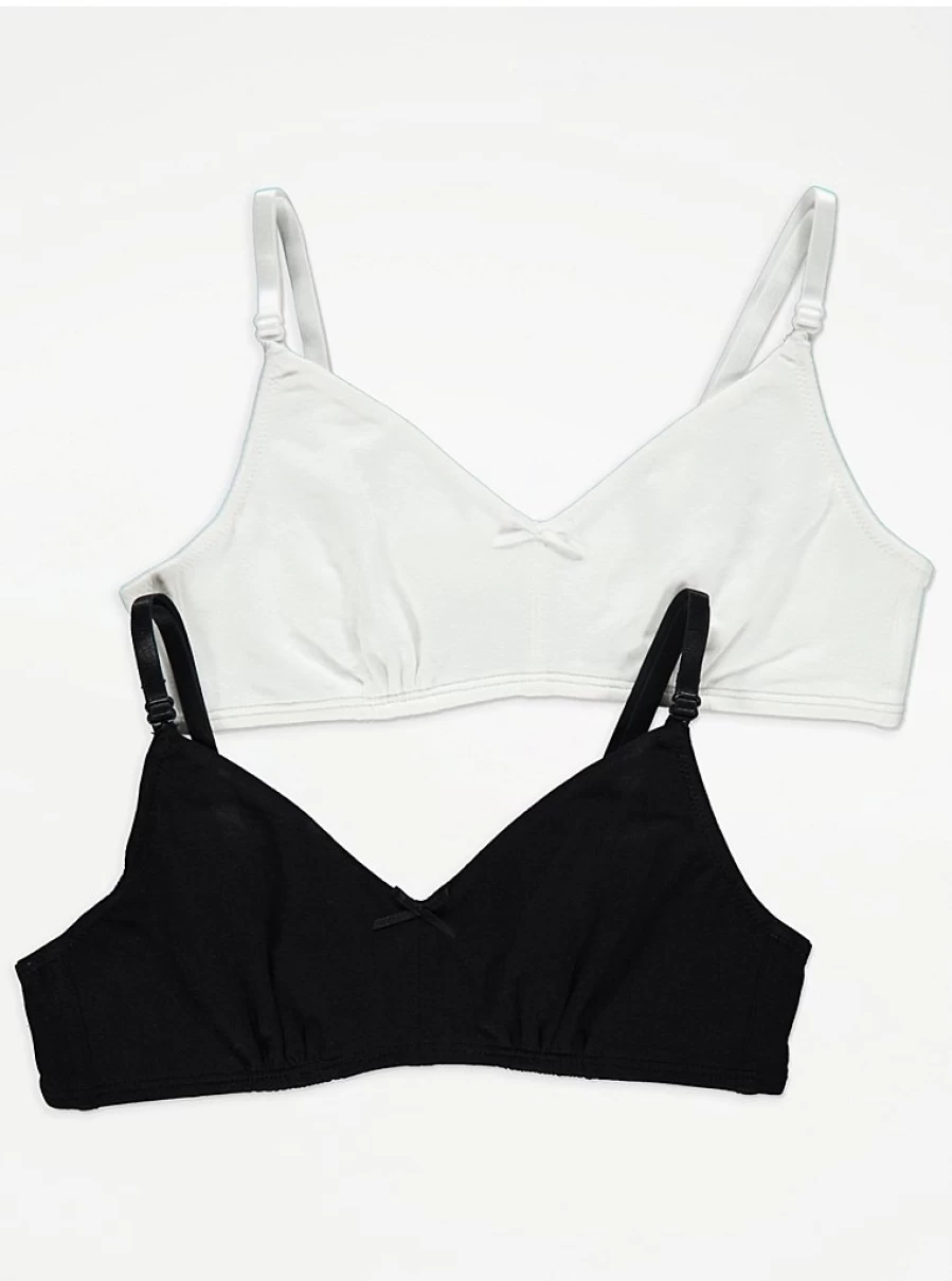 "George at Asda Non-Padded Comfort First Bra 2-Pack - Assorted Black Bras for Kids"