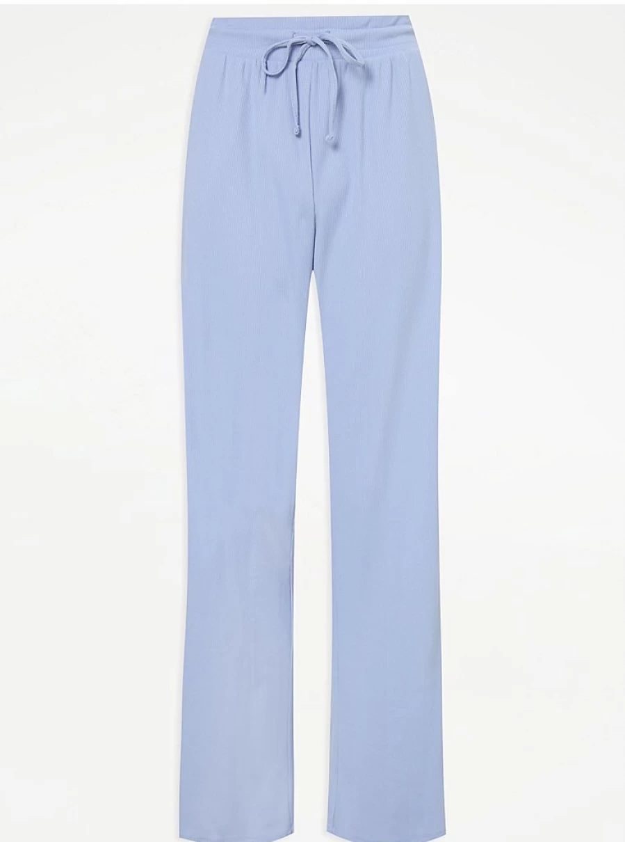 "George at Asda Light Blue Ribbed Cotton Pyjama Pants for Women | Comfortable Sleepwear"