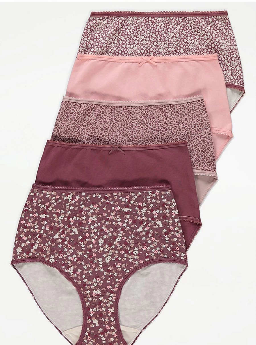 "George at Asda Berry Floral Full Briefs 5-Pack - Comfortable Women's Lingerie Set"