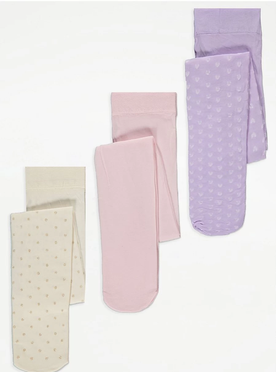"George at Asda Kids' Pastel Heart Spotty Tights 3-Pack | Soft Comfortable Tights for Girls"