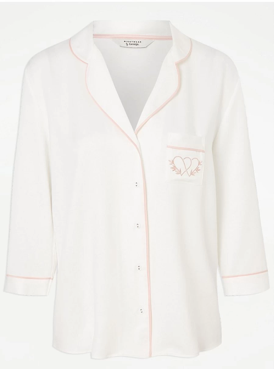 White Bridal Short Satin Pyjama Set - Women's Lace Trim Sleepwear by George at Asda