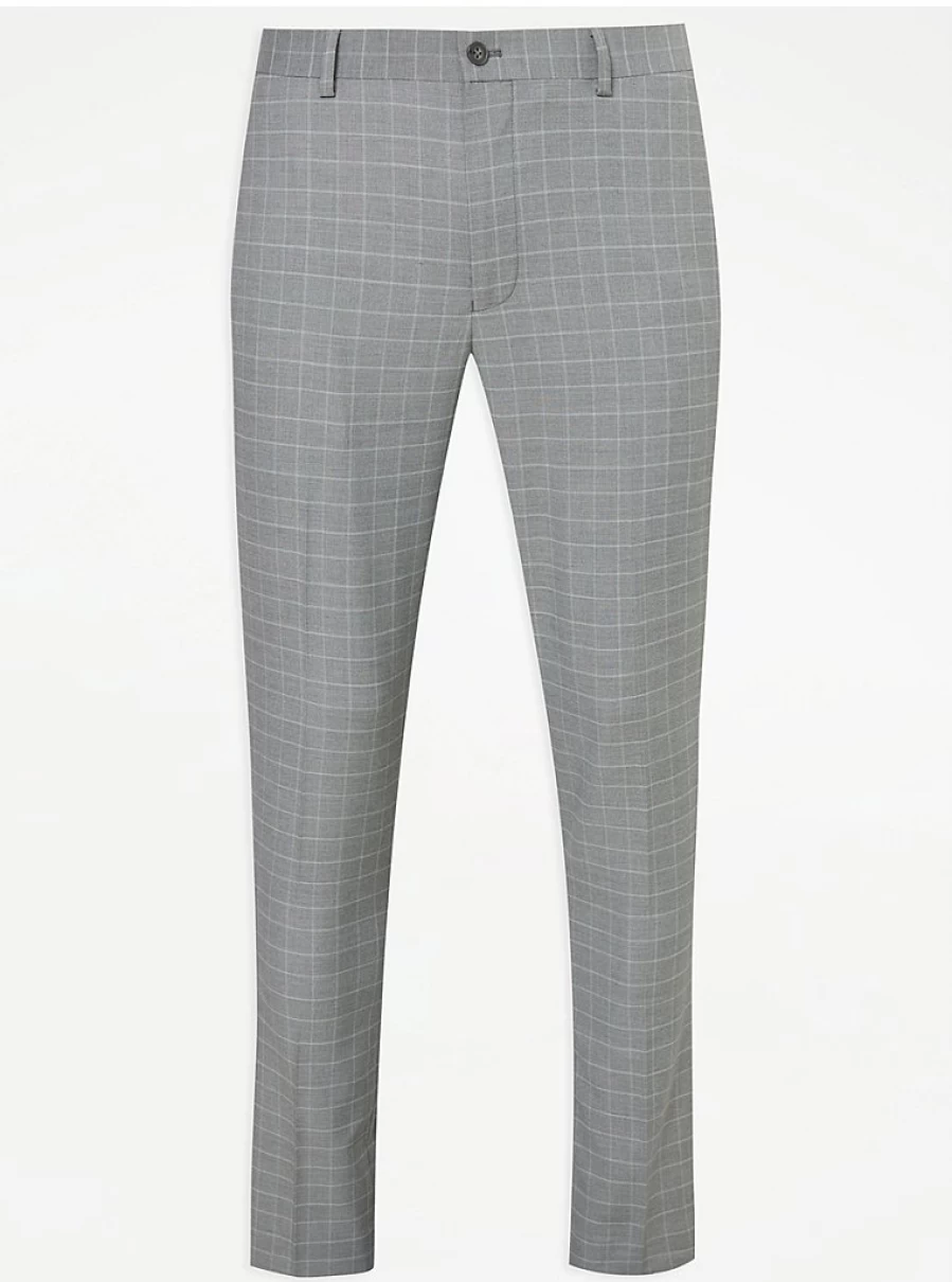 "George at Asda Men's Grey Checked Slim Fit Suit Pants – Stylish & Comfortable Formal Trousers"