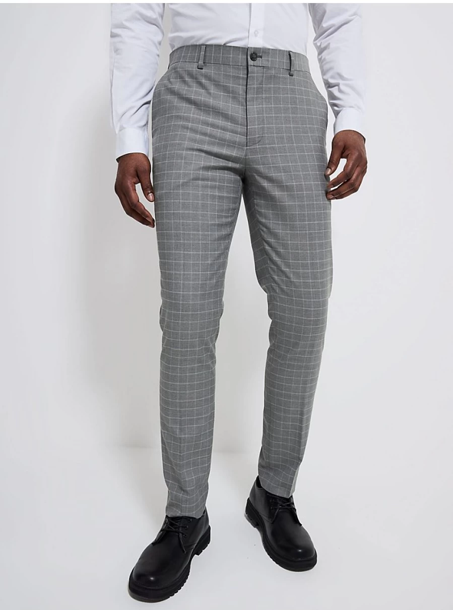"George at Asda Men's Grey Checked Slim Fit Suit Pants – Stylish & Comfortable Formal Trousers"