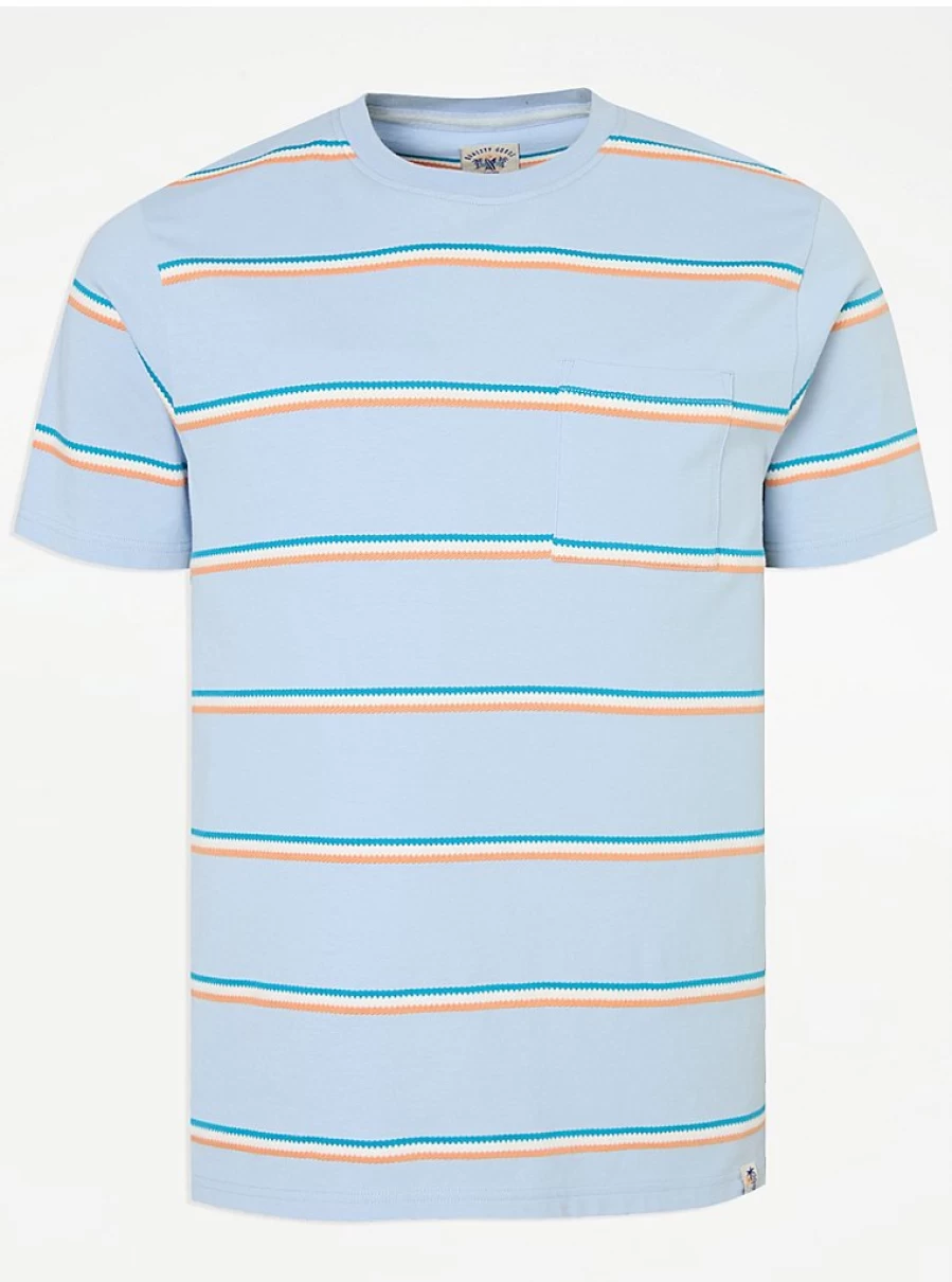 Men's Pale Blue Striped Textured Cotton T-Shirt | George at Asda
