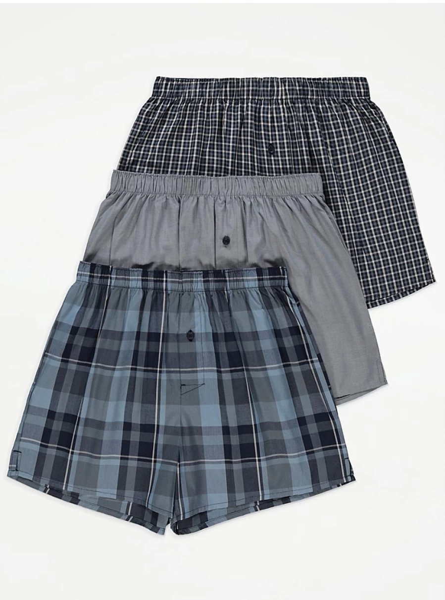 "George at Asda Men's Checked Woven Boxer Shorts 3-Pack | Comfort & Style"